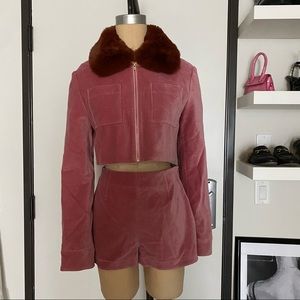 STAUD 2PC SET JACKET WITH FUR AND SHORTS